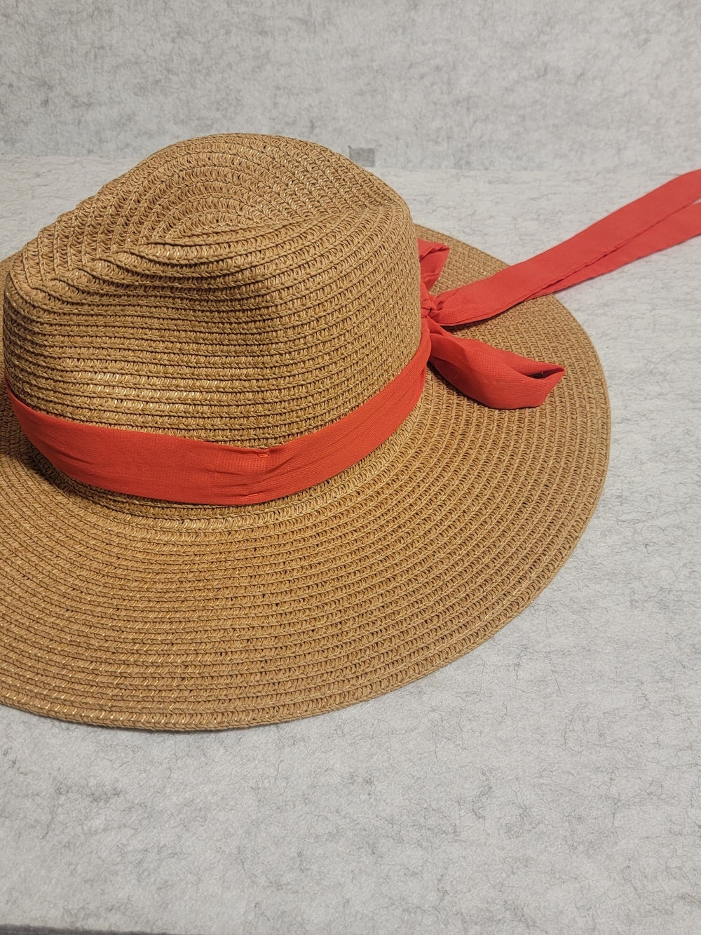 NWT Vince Camuto Wide Brim Straw Sun Hat Packable Coral Ribbon Bow - Picture 4 of 15